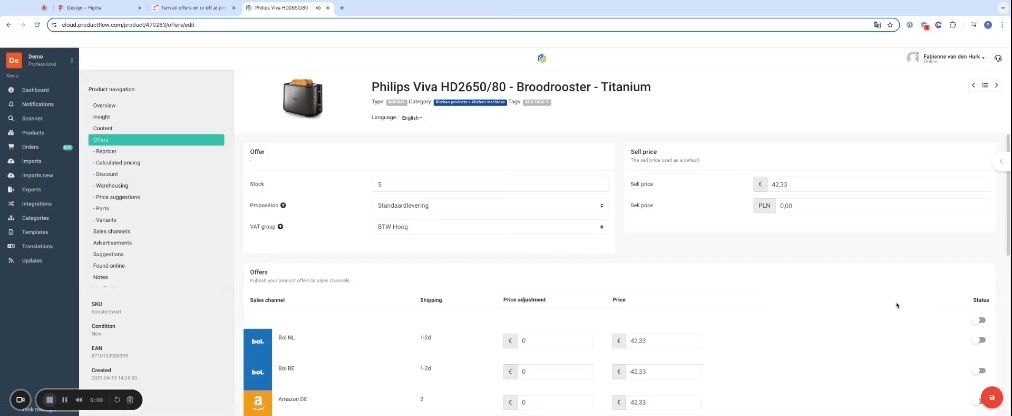 Turn all offers on or off